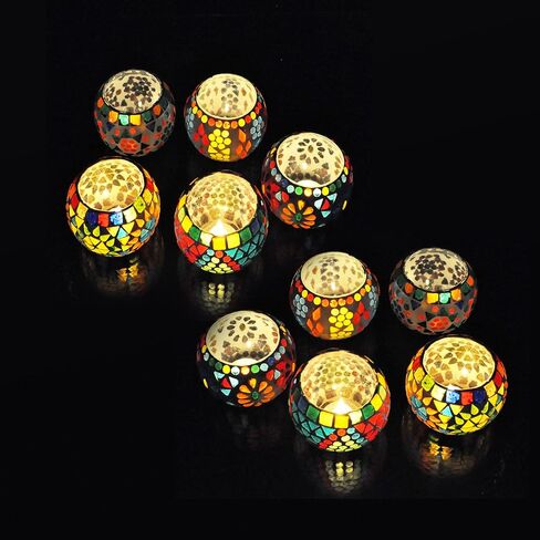 Set of 10 Home Decor Love Gift Living Room Bedroom Fireplace Decorative Colorful Mosaic Glass Candle Holder Wedding Decoration Event Party Supplies Tea Light Votive in Saudi Arabia