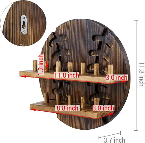 MyGift 2 Tier Rustic Burnt Wood Sports Championship Ring Holder with Baseball Cutout Backing, Wall Mounted Collectible Rings Jewelry Storage Display with 12 Pegs in Saudi Arabia