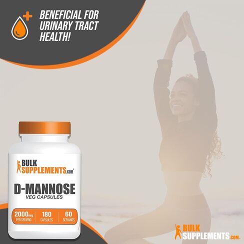 BulkSupplements.com D-Mannose Capsules - D-Mannose Supplement, D-Mannose 2000mg Capsules - Urinary Tract Health, Vegan-Friendly - 3 Capsules per Serving, 180 Veg Capsules, Pack of 1 in Saudi Arabia