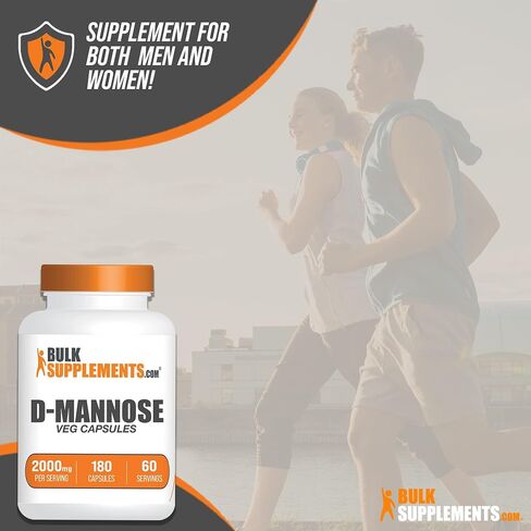 BulkSupplements.com D-Mannose Capsules - D-Mannose Supplement, D-Mannose 2000mg Capsules - Urinary Tract Health, Vegan-Friendly - 3 Capsules per Serving, 180 Veg Capsules, Pack of 1 in Saudi Arabia