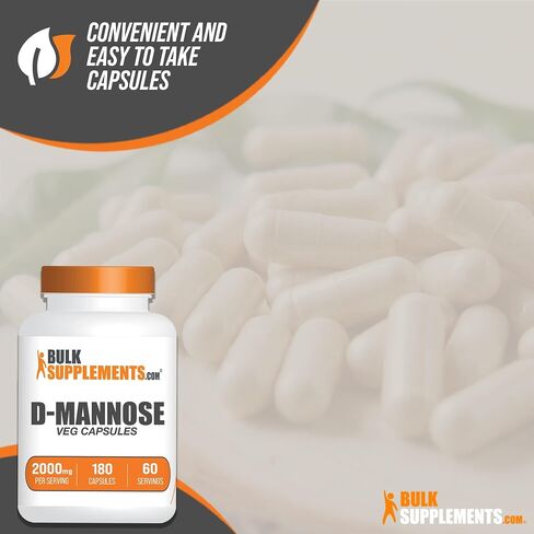 BulkSupplements.com D-Mannose Capsules - D-Mannose Supplement, D-Mannose 2000mg Capsules - Urinary Tract Health, Vegan-Friendly - 3 Capsules per Serving, 180 Veg Capsules, Pack of 1 in Saudi Arabia