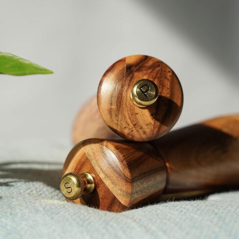 Salt and Pepper Mill Set with Tray, Adjustable Ceramic Grinder Salt Mill, Stainless Steel Grinder Pepper Mill, Acacia Wood, 22 cm/ 8 Inch Height, Bottom Dia 5.5 cm (Tray is Included) in Saudi Arabia