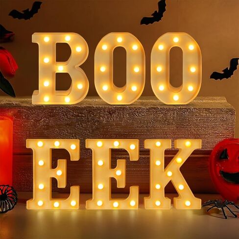 LED زخارف الهالوين حروف سرادق: 6 قطع سرادق تضيء الحروف Boo EEK Halloween Party Letter Sign Lights، تعمل بالبطارية، رف الطاولة ديكور جداري مضاء للأطفال في المنزل والمكتب والمدرسة in Kuwait