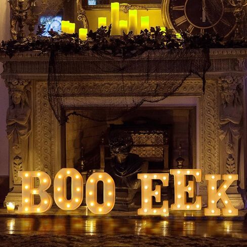 LED زخارف الهالوين حروف سرادق: 6 قطع سرادق تضيء الحروف Boo EEK Halloween Party Letter Sign Lights، تعمل بالبطارية، رف الطاولة ديكور جداري مضاء للأطفال في المنزل والمكتب والمدرسة in Kuwait