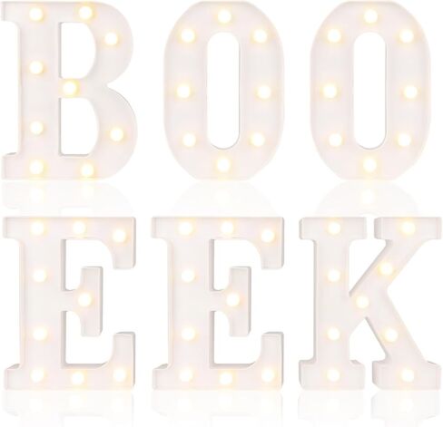 LED زخارف الهالوين حروف سرادق: 6 قطع سرادق تضيء الحروف Boo EEK Halloween Party Letter Sign Lights، تعمل بالبطارية، رف الطاولة ديكور جداري مضاء للأطفال في المنزل والمكتب والمدرسة in Kuwait