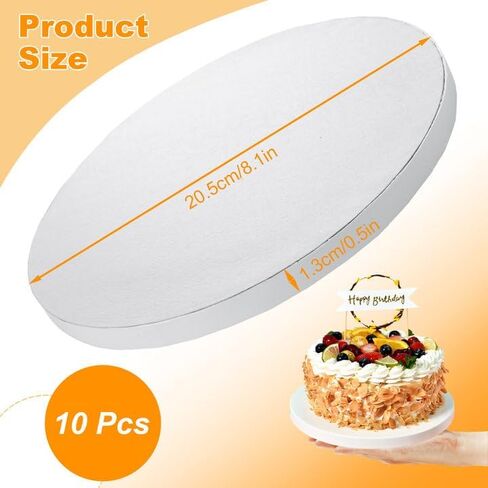 10 Pcs Round Cake Drums 8-Inch, 1/2" Thickened Cardboard Cake Boards, White Greaseproof Cake Base for Delicate Cake Decoration in Saudi Arabia