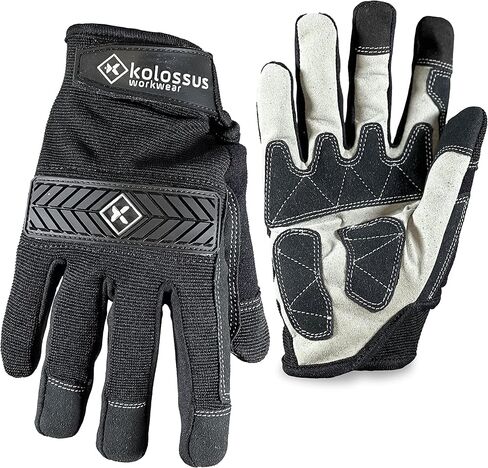 قفازات عمل Kolossus لجميع الأغراض، أدوات عامة، قبضة مرنة، شاشة تعمل باللمس، مفاصل مبطنة وراحة اليد، أسود in Kuwait
