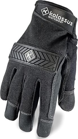 قفازات عمل Kolossus لجميع الأغراض، أدوات عامة، قبضة مرنة، شاشة تعمل باللمس، مفاصل مبطنة وراحة اليد، أسود in Kuwait