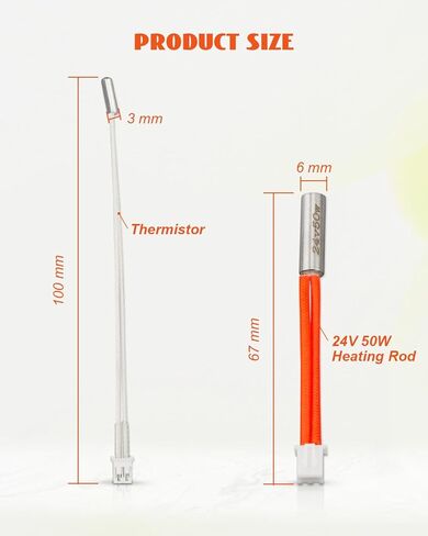 أنبوب تسخين خرطوشة سخان 24 فولت 50 وات وثرمستور NTC 100K مناسب للطابعة Neptune 4/4 Pro ثلاثية الأبعاد، مجموعتان in Kuwait