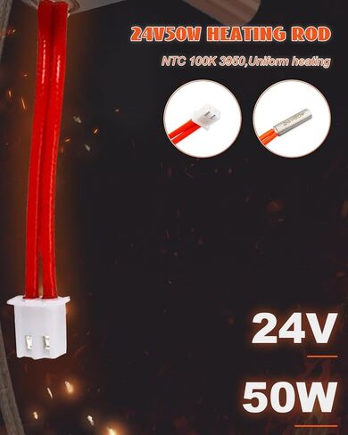 أنبوب تسخين خرطوشة سخان 24 فولت 50 وات وثرمستور NTC 100K مناسب للطابعة Neptune 4/4 Pro ثلاثية الأبعاد، مجموعتان in Kuwait