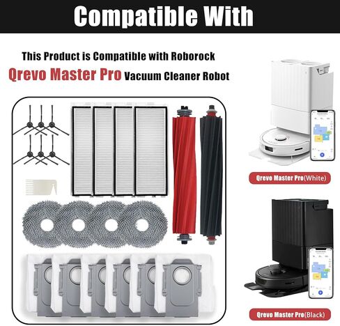 22PCS Replacement Parts for Roborock Qrevo Master, Qrevo Master Robot Vacuum Cleaner Accessories Kit, 1 Cleaning Tool 2 Brushroll 4 Filter 4 Mop Pad 6 Side Brush 6 Dust Bag in Saudi Arabia