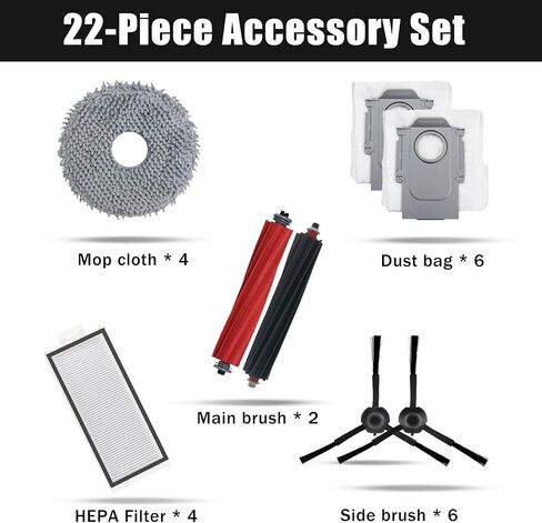 22PCS Replacement Parts for Roborock Qrevo Master, Qrevo Master Robot Vacuum Cleaner Accessories Kit, 1 Cleaning Tool 2 Brushroll 4 Filter 4 Mop Pad 6 Side Brush 6 Dust Bag in Saudi Arabia
