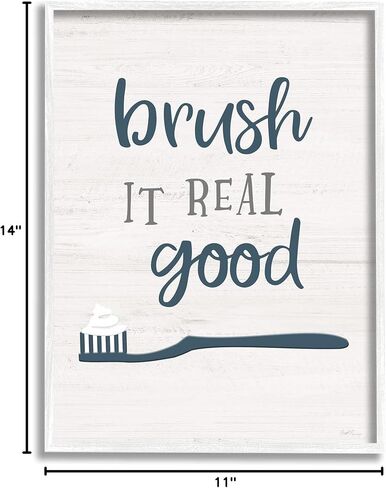 Stupell Industries Brush It Real Good Phrase Dental Hygiene Humor، من تصميم ناتالي كاربنتيري، لوحة فنية جدارية مؤطرة باللون الأبيض، 11 × 14، أزرق in Saudi Arabia