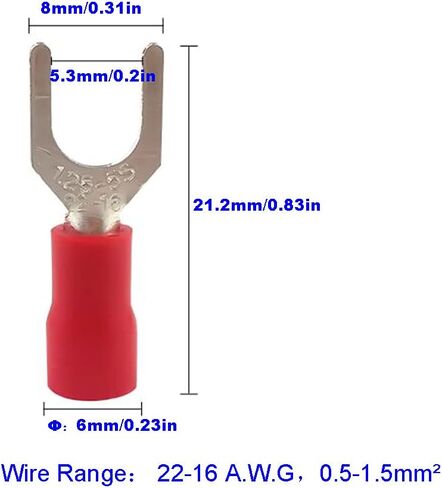 100Pcs M5 Insulated Fork Spade Wire Connector 22-16 AWG U Type Electrical Crimp Terminals（Red/SPFH5) in Kuwait