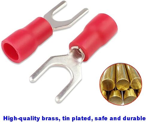 100Pcs M5 Insulated Fork Spade Wire Connector 22-16 AWG U Type Electrical Crimp Terminals（Red/SPFH5) in Kuwait