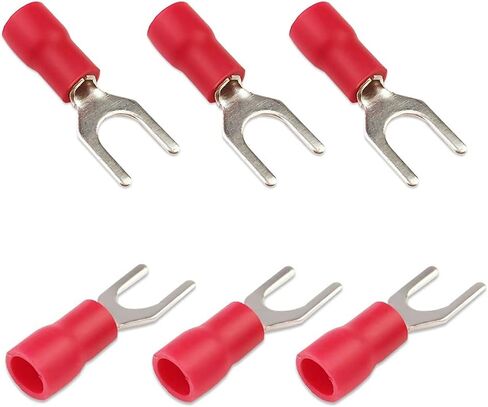 100Pcs M5 Insulated Fork Spade Wire Connector 22-16 AWG U Type Electrical Crimp Terminals（Red/SPFH5) in Kuwait