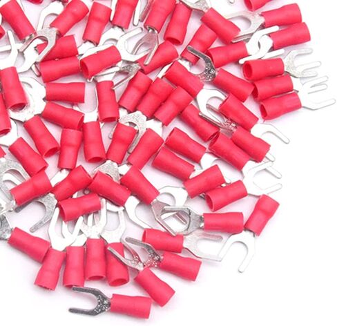 100Pcs M5 Insulated Fork Spade Wire Connector 22-16 AWG U Type Electrical Crimp Terminals（Red/SPFH5) in Kuwait