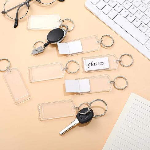 50 Pcs 3 inch Plastic Key Tags Clear Slip Slot Key Tags with Split Rings Transparent Key Chains Bulk for ID Luggage Travel Car Office Pets Storage in Saudi Arabia