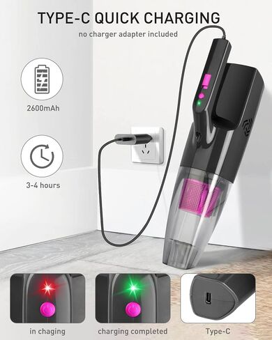 Sendowtek Handheld Vacuum Cordless for Car, Rechargeable Vacuum Hoover 9000pa Battery-Powered Hand Held Vacuuming Hoover Portable Cleaner Car Vac for Home Pet Office in Saudi Arabia