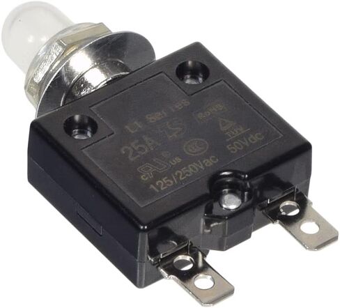 AlveyTech 50VDC 125/250VAC قاطع دائرة إعادة ضبط بزر ضغط مع طوق معدني ملولب وحذاء مطاطي - قواطع مفاتيح بديلة، سكوتر، بحري، دراجة إلكترونية، مولد، حماية من الحمل الزائد (35 أمبير) in Saudi Arabia
