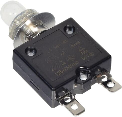 AlveyTech 50VDC 125/250VAC قاطع دائرة إعادة ضبط بزر ضغط مع طوق معدني ملولب وحذاء مطاطي - قواطع مفاتيح بديلة، سكوتر، بحري، دراجة إلكترونية، مولد، حماية من الحمل الزائد (35 أمبير) in Saudi Arabia