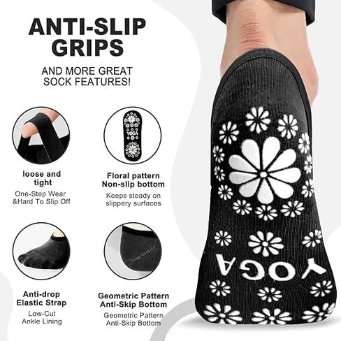 Yoga Socks, Pilates Socks, Grip Socks for Women, 4 Pairs Grips Straps Socks, Athletic Socks for US 5-10 in Saudi Arabia