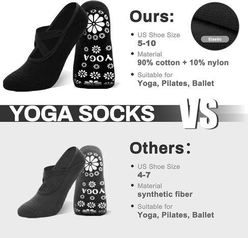 Yoga Socks, Pilates Socks, Grip Socks for Women, 4 Pairs Grips Straps Socks, Athletic Socks for US 5-10 in Saudi Arabia