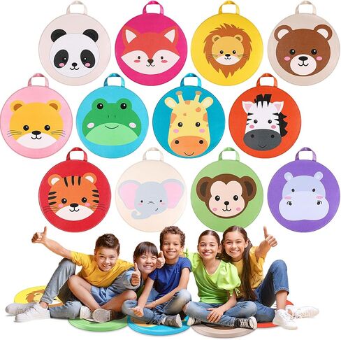 Suzile 12 Pcs Cartoon Kids Floor Cushions for Classroom, Round Flexible Seating with Handle, Soft Waterproof Floor Pillow with Cute Animals Patterns for Home Daycare Preschool Kindergarten, 12 Styles in Saudi Arabia