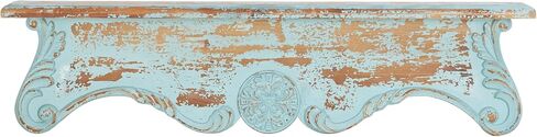 رف حائط Deco 79 Wood Scroll 1، مقاس 32 بوصة × 4 بوصة × 8 بوصة، أزرق in Saudi Arabia