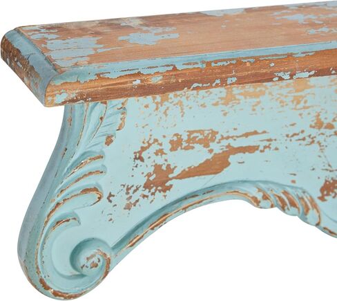 رف حائط Deco 79 Wood Scroll 1، مقاس 32 بوصة × 4 بوصة × 8 بوصة، أزرق in Saudi Arabia