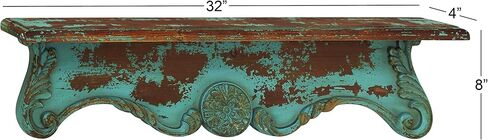 رف حائط Deco 79 Wood Scroll 1، مقاس 32 بوصة × 4 بوصة × 8 بوصة، أزرق in Saudi Arabia