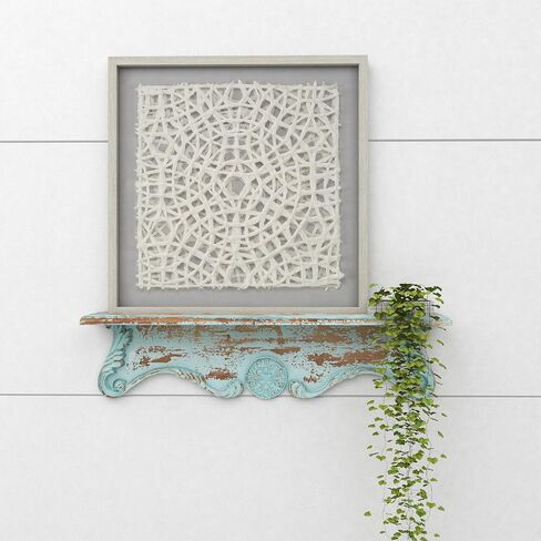 رف حائط Deco 79 Wood Scroll 1، مقاس 32 بوصة × 4 بوصة × 8 بوصة، أزرق in Saudi Arabia
