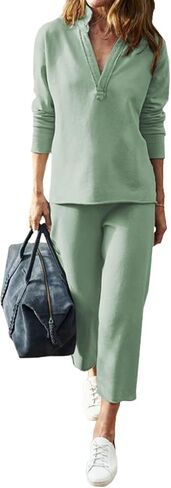 Feager Womens Slouchy Sets Two 2 Piece Lounge Wear 2024 Trendy Fashion Cute Clothes Trendy Cozy Travel Outfit in Saudi Arabia