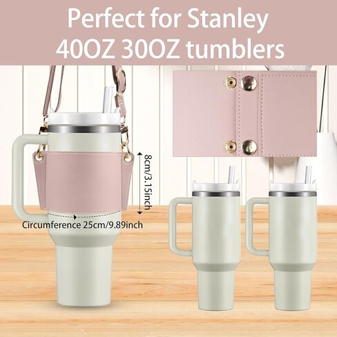 حامل بهلوان مع حزام، حامل أكواب قهوة من الجلد قابل لإعادة الاستخدام، أكياس زجاجات مياه للمشروبات مع حزام قابل للتعديل من أجل يتي وستانلي 30 أونصة و40 أونصة (وردي) in Kuwait