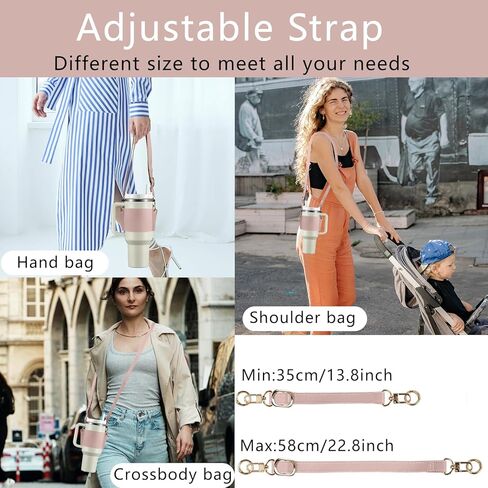 حامل بهلوان مع حزام، حامل أكواب قهوة من الجلد قابل لإعادة الاستخدام، أكياس زجاجات مياه للمشروبات مع حزام قابل للتعديل من أجل يتي وستانلي 30 أونصة و40 أونصة (وردي) in Kuwait