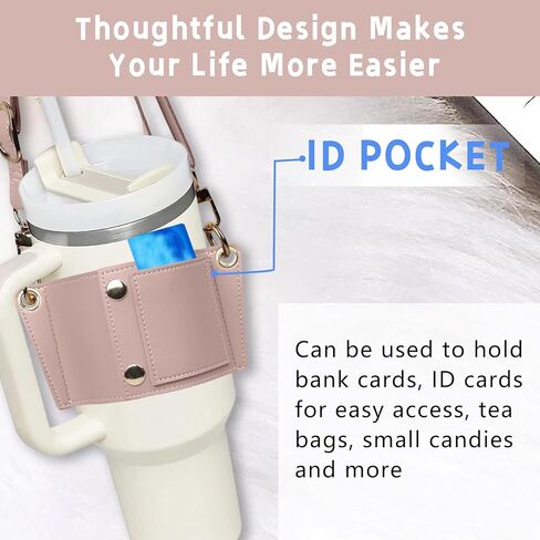 حامل بهلوان مع حزام، حامل أكواب قهوة من الجلد قابل لإعادة الاستخدام، أكياس زجاجات مياه للمشروبات مع حزام قابل للتعديل من أجل يتي وستانلي 30 أونصة و40 أونصة (وردي) in Kuwait