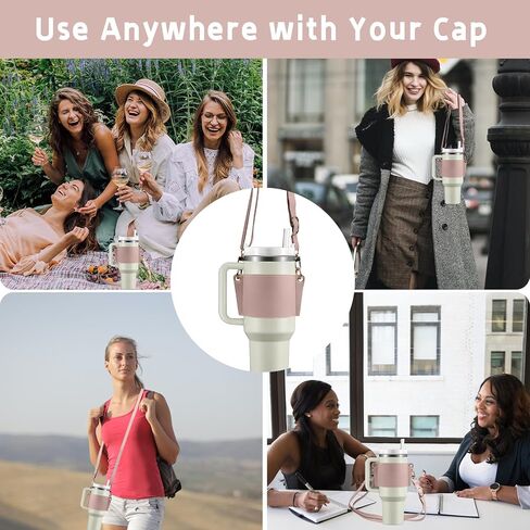 حامل بهلوان مع حزام، حامل أكواب قهوة من الجلد قابل لإعادة الاستخدام، أكياس زجاجات مياه للمشروبات مع حزام قابل للتعديل من أجل يتي وستانلي 30 أونصة و40 أونصة (وردي) in Kuwait