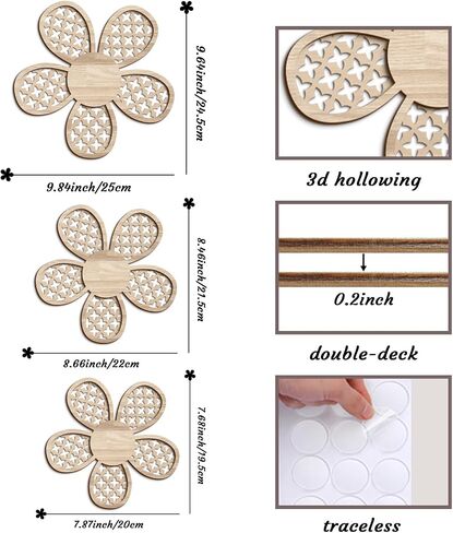COLOR VALLEY ART Boho Daisy Wall Decor, Natural Rattan Flower Wall Hanging Art Wooden Daisy Wall Art Flowers Wall Signs Hanging Plaque Wooden Boho Wall Art Nursery Wall Decor in Saudi Arabia