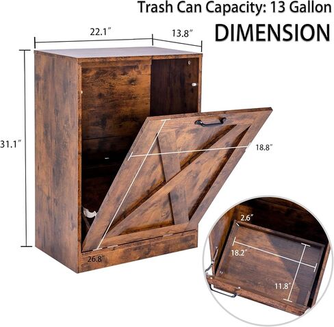 13 Gallon Wooden Tilt Out Trash Cabinet Hidden Trash Can Kitchen Recycling Cabinet Laundry Cabinet for Kitchen, Living Room (White) in Saudi Arabia