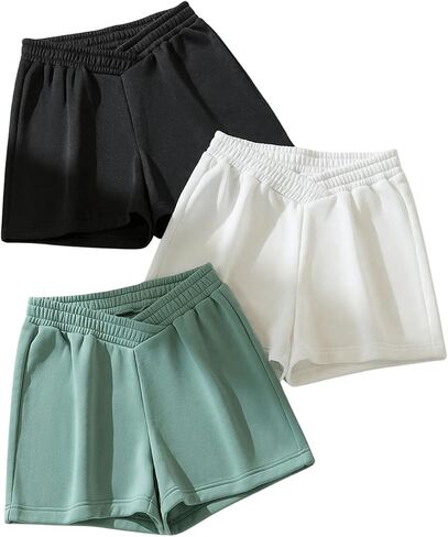 SOLY HUX Women's Sweat Shorts 3 Packs Summer Athletic Running Shorts Elastic High Waist Lounge Shorts in Saudi Arabia