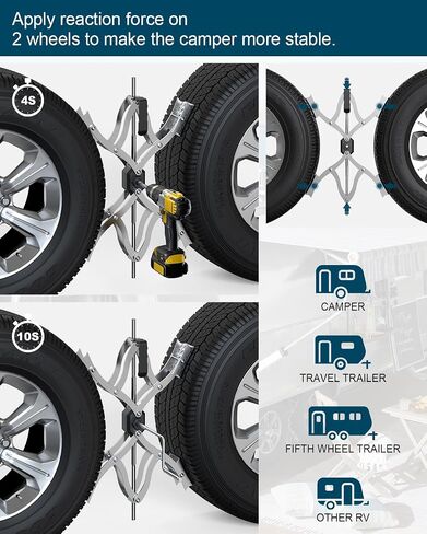 X Chocks XL [ممتد يسمح بضبط المثقاب]، زوج من مثبتات العجلات مقاس 4 بوصة إلى 17 بوصة لمقطورات السفر، مثبتات إطارات RV مقفلة لشاحنات مقطورات السفر، مقص عجلة مع مفتاح ربط in Kuwait