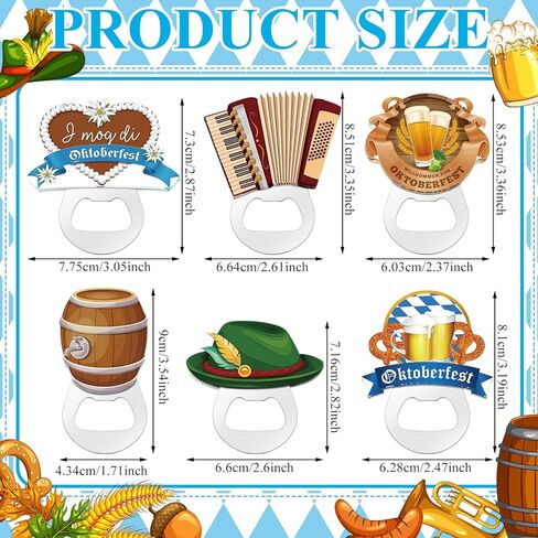 6 قطع من فتاحة زجاجات مغناطيسية من Oktoberfest للضيوف من الفولاذ المقاوم للصدأ Oktoberfest فتاحة زجاجات مغناطيسية للثلاجة ألمانيا هدية تذكارية سياحية للرجال هدايا حفلات Oktoberfest in Kuwait