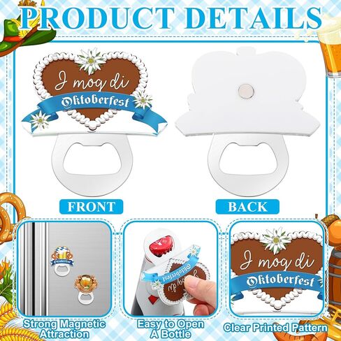 6 قطع من فتاحة زجاجات مغناطيسية من Oktoberfest للضيوف من الفولاذ المقاوم للصدأ Oktoberfest فتاحة زجاجات مغناطيسية للثلاجة ألمانيا هدية تذكارية سياحية للرجال هدايا حفلات Oktoberfest in Kuwait