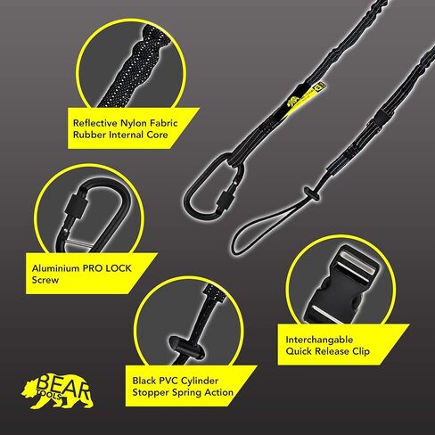 BearTOOLS Interchangeable Quick Switch Tool Safety Lanyard – 3 in 1 - Safety Fall Protection – Aluminium Screw Lock – Twin Locking Attachments - Ultra-Sturdy (Black 3PK) in Kuwait