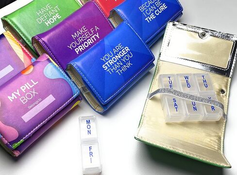 Weekly Pill Box Organizer, 8 Compartments, Portable Travel Pill Case, Folding Cover to Hold Medication, Supplements - Purple in Kuwait