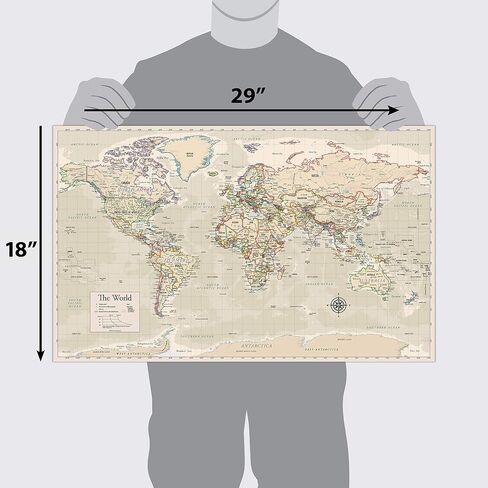 2 Pack - Laminated World Map & US Map Poster Set - Wall Chart Map of the World & United States - Made in the USA [Light Blue] in Saudi Arabia