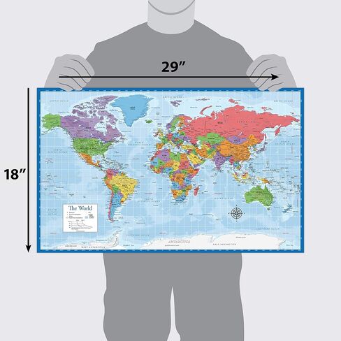 2 Pack - Laminated World Map & US Map Poster Set - Wall Chart Map of the World & United States - Made in the USA [Light Blue] in Saudi Arabia