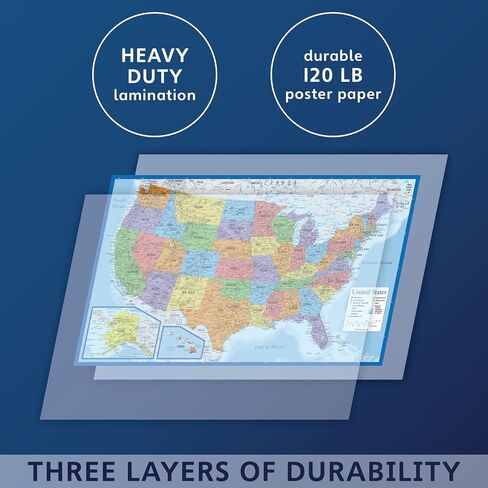 2 Pack - Laminated World Map & US Map Poster Set - Wall Chart Map of the World & United States - Made in the USA [Light Blue] in Saudi Arabia