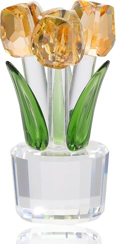 K9 Crystal Gold Tulips Flowers Bouquet Collectible Gifts for Women Wife on Anniversary Wedding Christmas Valentines Mothers Day, Glass Tulips Flowers Figurines for Home Office Decor in Kuwait