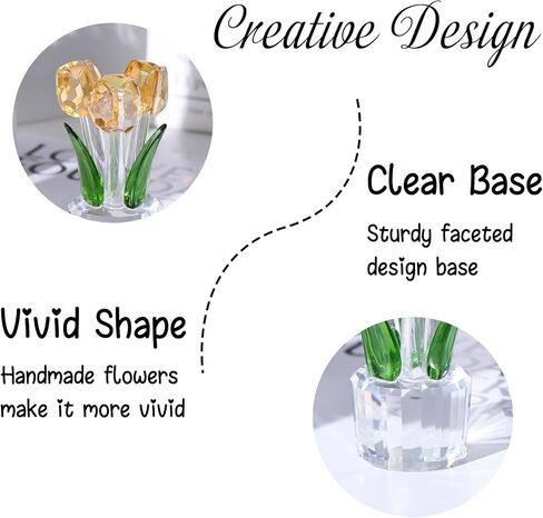 K9 Crystal Gold Tulips Flowers Bouquet Collectible Gifts for Women Wife on Anniversary Wedding Christmas Valentines Mothers Day, Glass Tulips Flowers Figurines for Home Office Decor in Kuwait
